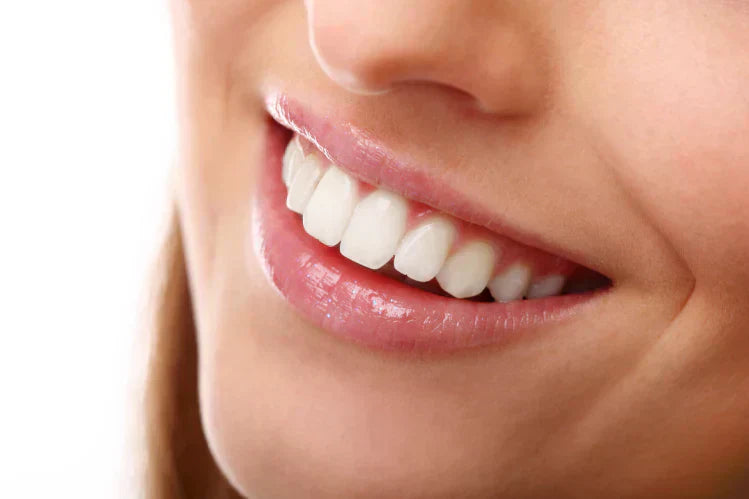 Close-up of perfect teeth with natural white color