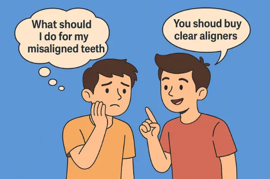 Two teenage boys talking about getting clear aligners for misaligned teeth.