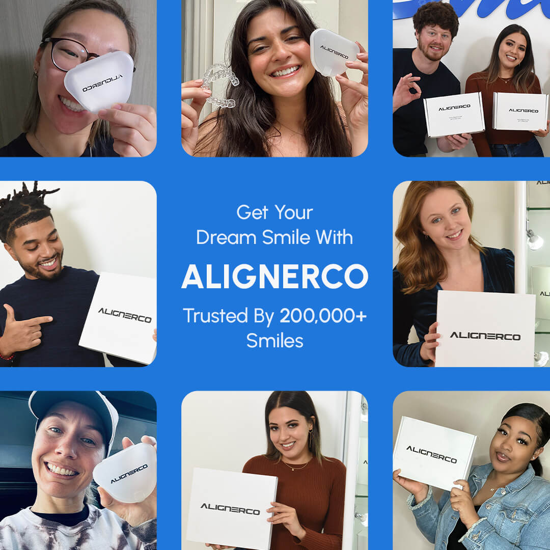 Happy ALIGNERCO customers proudly holding their aligner kits