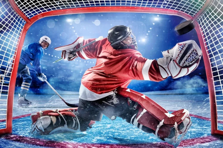 An ice hockey player wearing a sports mouth guard to keep teeth safe.