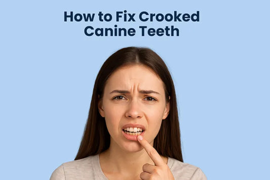 A girl showing her crooked canine teeth 