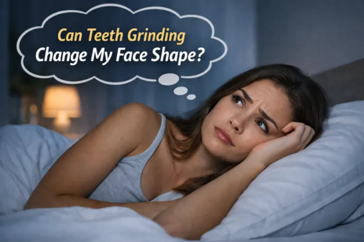 A girl lying down on her bed, thinking, can teeth grinding change her face shape?