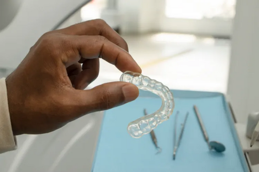 Dentist holding a retainer