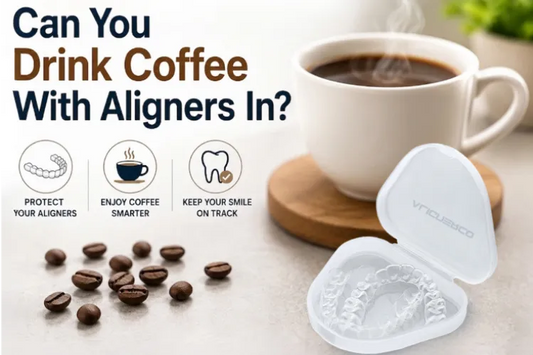 Modern infographic showing a cup of coffee along with aligners