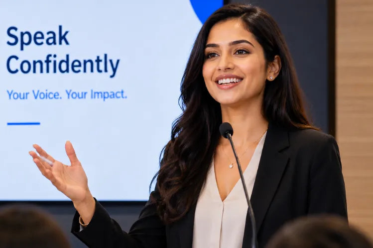 A girl confidently mastering her pitch while aligning her teeth.