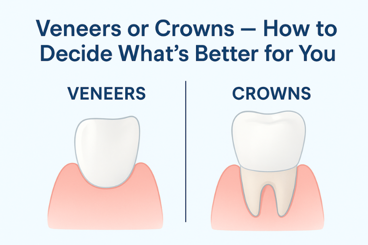 A side-by-side comparison of veneers and crowns 