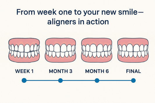 Visual timeline showing how fast do aligners work to transform teeth