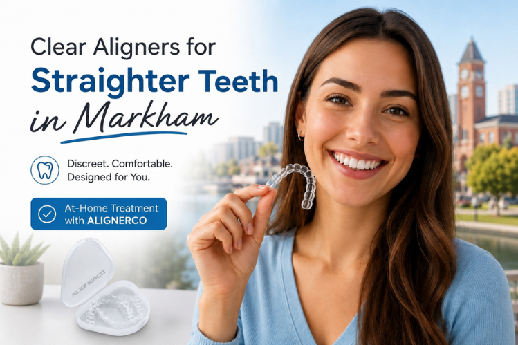 Image of a woman holding ALIGNERCO Clear Aligners