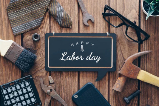 Construction tools and office accessories with Labor Day wish